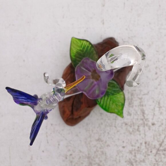 Hummingbird on a Flower Hand Spun Art Glass Figurine 6.25" Tall - Picture 4 of 12